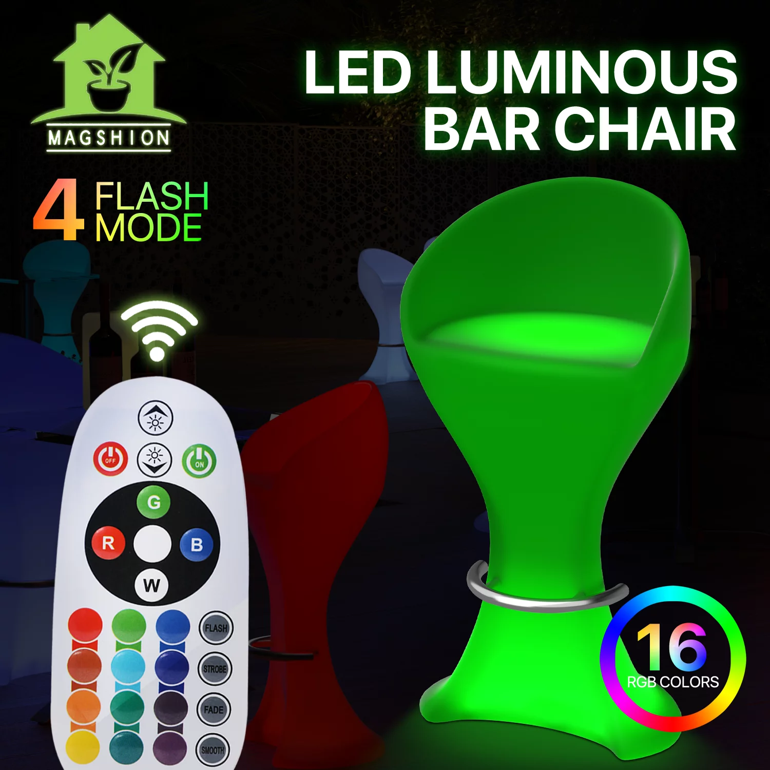 Magshion LED Light Up Bar Stool Modern Lighting Barstool RGB 16 Color Changing Chair with Remote & Footrest, Dimmable Decorative Chair for Pub Cafe Cocktail Party