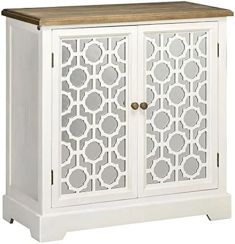 HJZUINIUNIU Farmhouse Sideboard Buffet Cabinet  Kitchen  Cabinet  Accent Cabinet with Double Glass Doors and Solid Wood Countertop for Kitchen  Living Room  White
