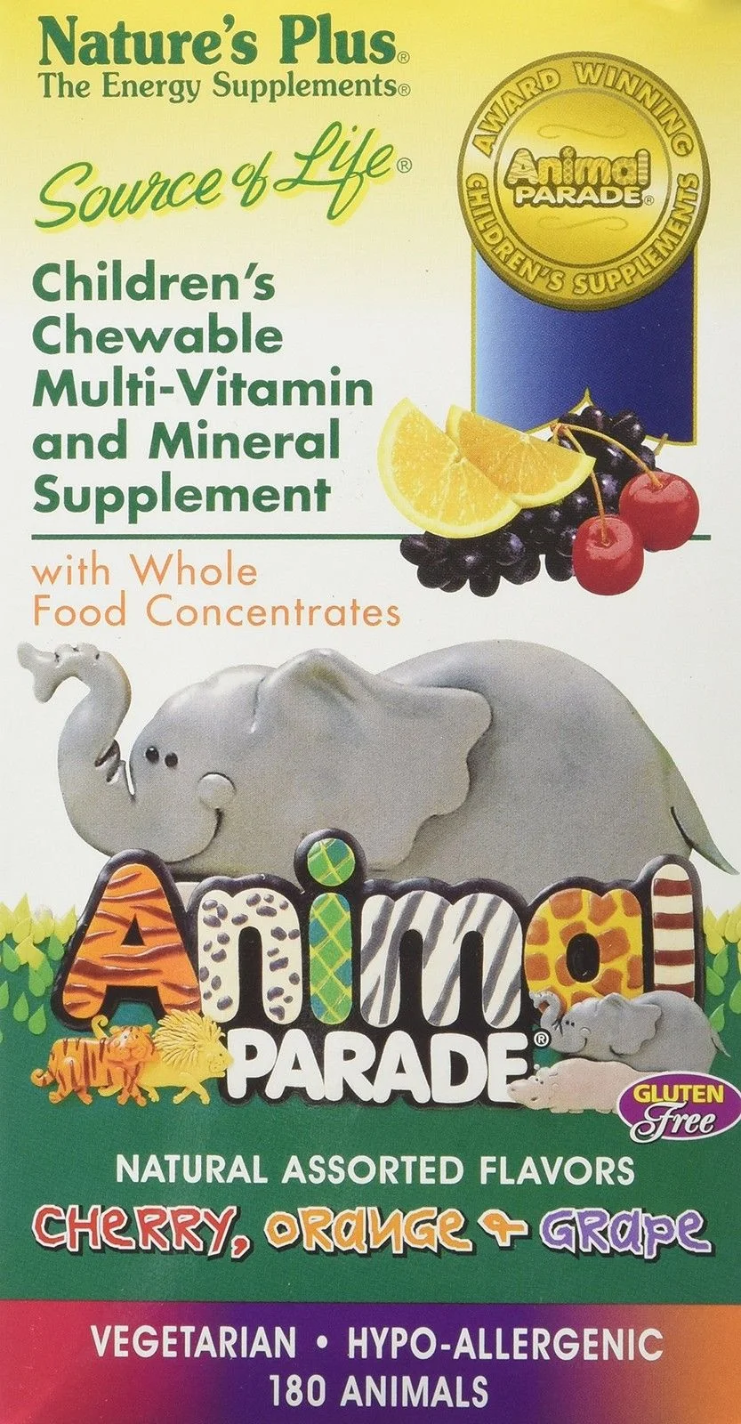 Nature's Plus Source of Life, Animal Parade, Children's Chewable Multi-Vitamin & Mineral Supplement, Assorted, 180 Animal-Shaped Tablets