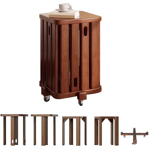 Stackable Stools Set of 4, Nesting Stools, Movable Side Tables, Coffe Table, No Installation Required,Top Stackable Stool for Kitchen, Bedroom, Living Room (Walnut Color, Circle)