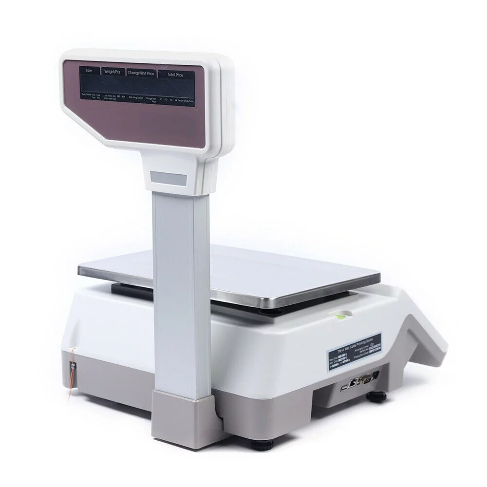 Price Computing Scale with Thermal Label Printer Up to 66lb Weighing Range Pole Display Scale for Supermarket (with Mobile APP) Electronic Weight Scale Digital Price Computing Thermal Label Printer