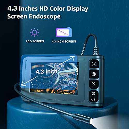 Industrial Endoscope Borescope Camera with Light, 4.3'' LCD Screen HD Digital Snake Handheld Waterproof Sewer Inspection Camera with 8 LED Lights, 16.5FT Semi-Rigid Cable