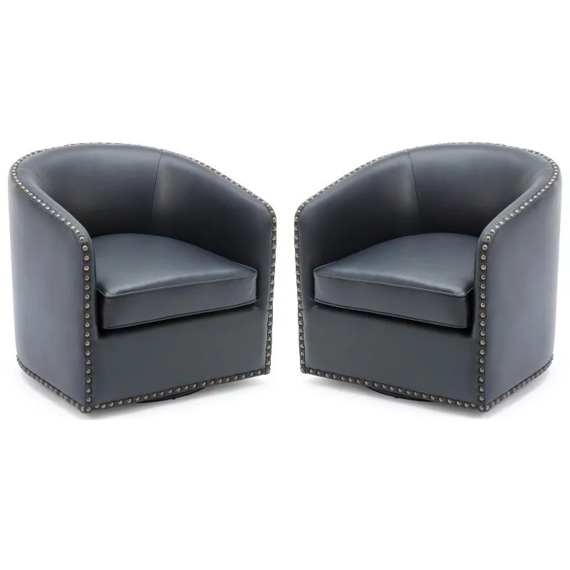 Home Square Faux Leather Swivel Arm Chair in Midnight Blue - Set of 2