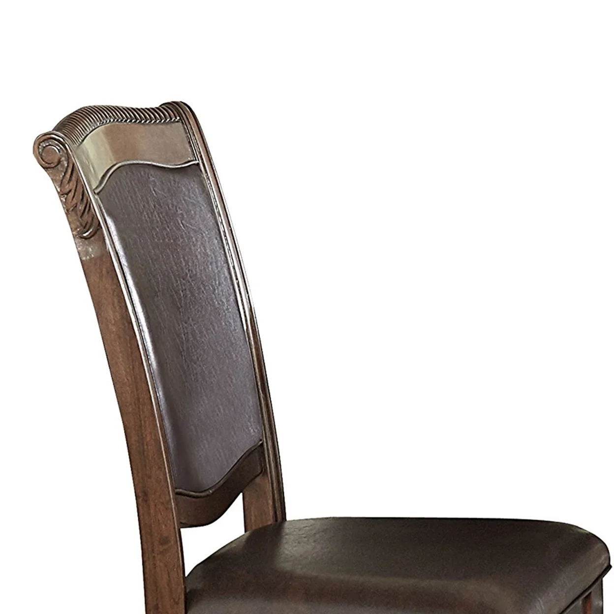 Wood and Leather Dining Side Chair, Cherry Brown and Dark Brown, Set of 2- Saltoro Sherpi