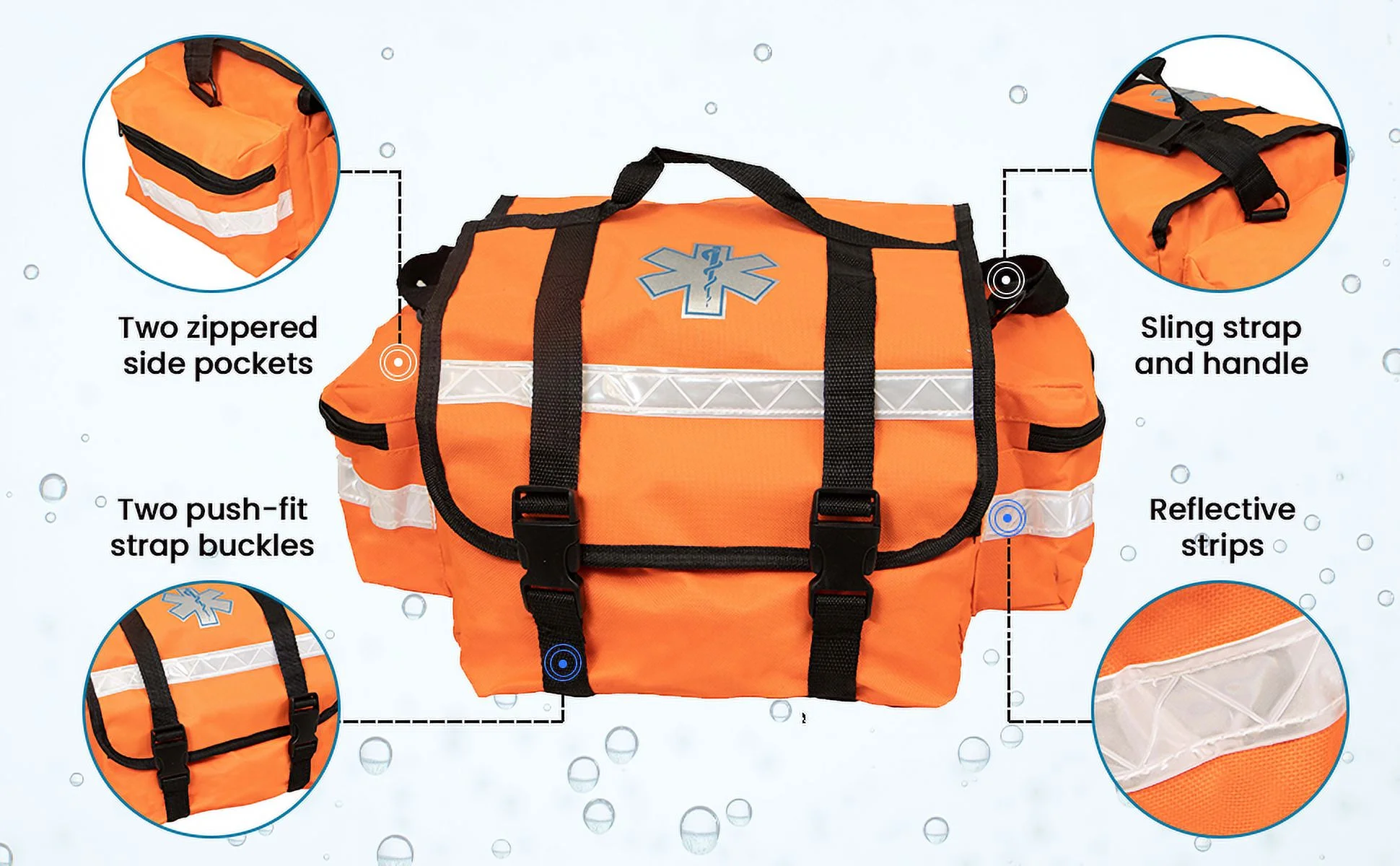 Primacare KB-RO74-OWM First Responder Bag for Trauma, Professional Multiple Compartment Kit Carrier for Emergency Medical Supplies, Orange, 17 x 7 x 9 inches
