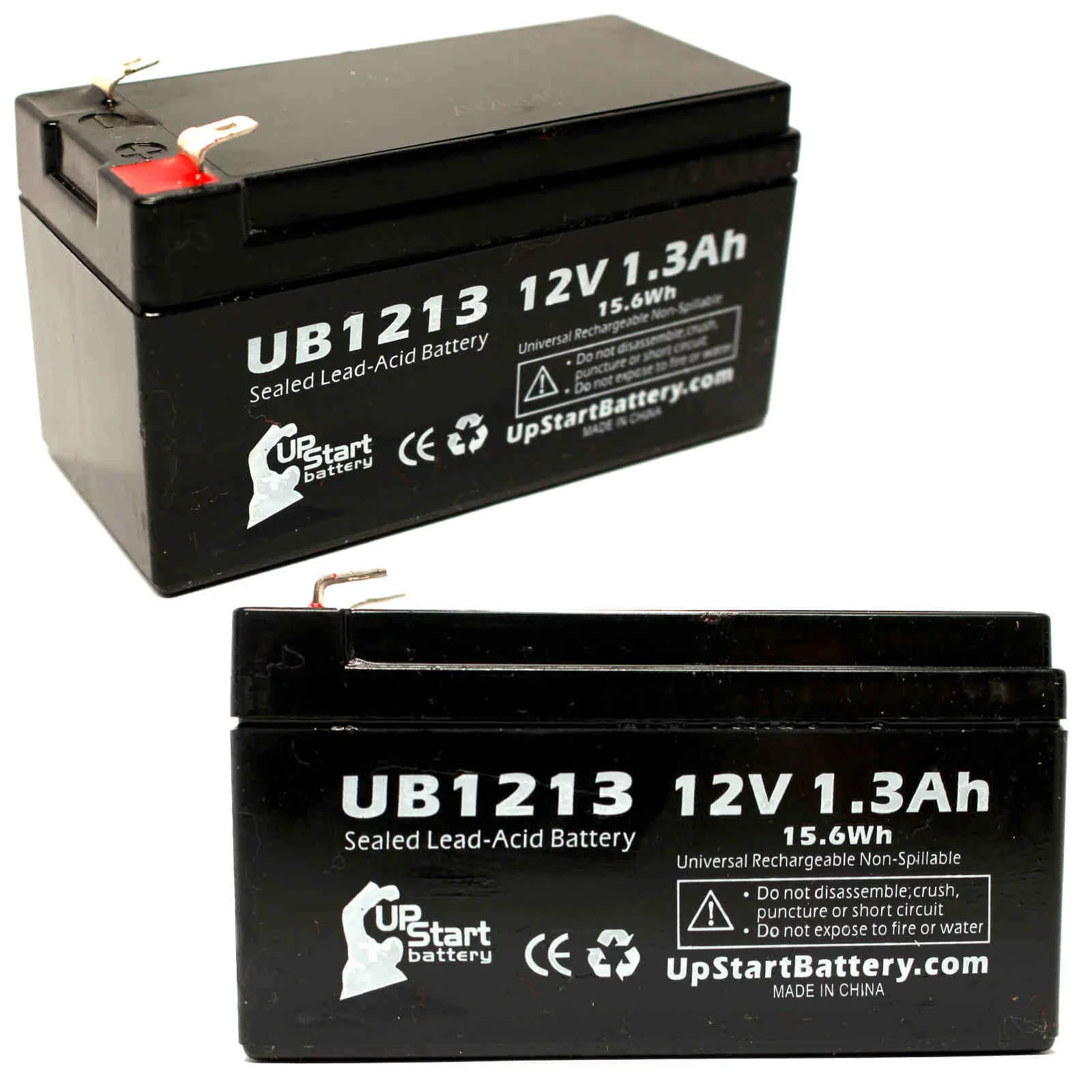 2x Pack - Compatible Bard Medical PCA 1 PUMP Battery - Replacement UB1213 Universal Sealed Lead Acid Battery (12V, 1.3Ah, 1300mAh, F1 Terminal, AGM, SLA) - Includes 4 F1 to F2 Terminal Adapters