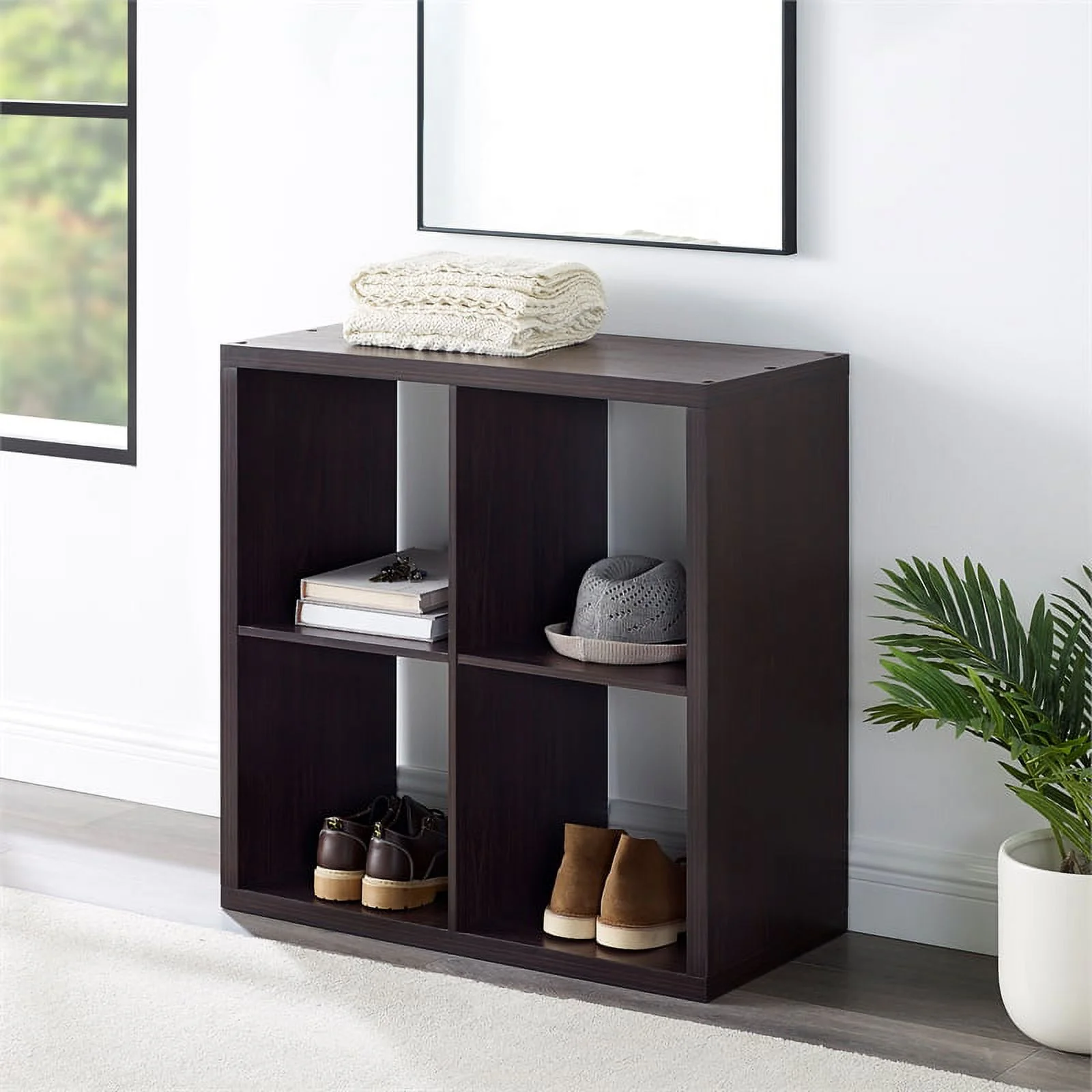Riverbay Furniture Four Cubby Wood Storage Cabinet in Espresso