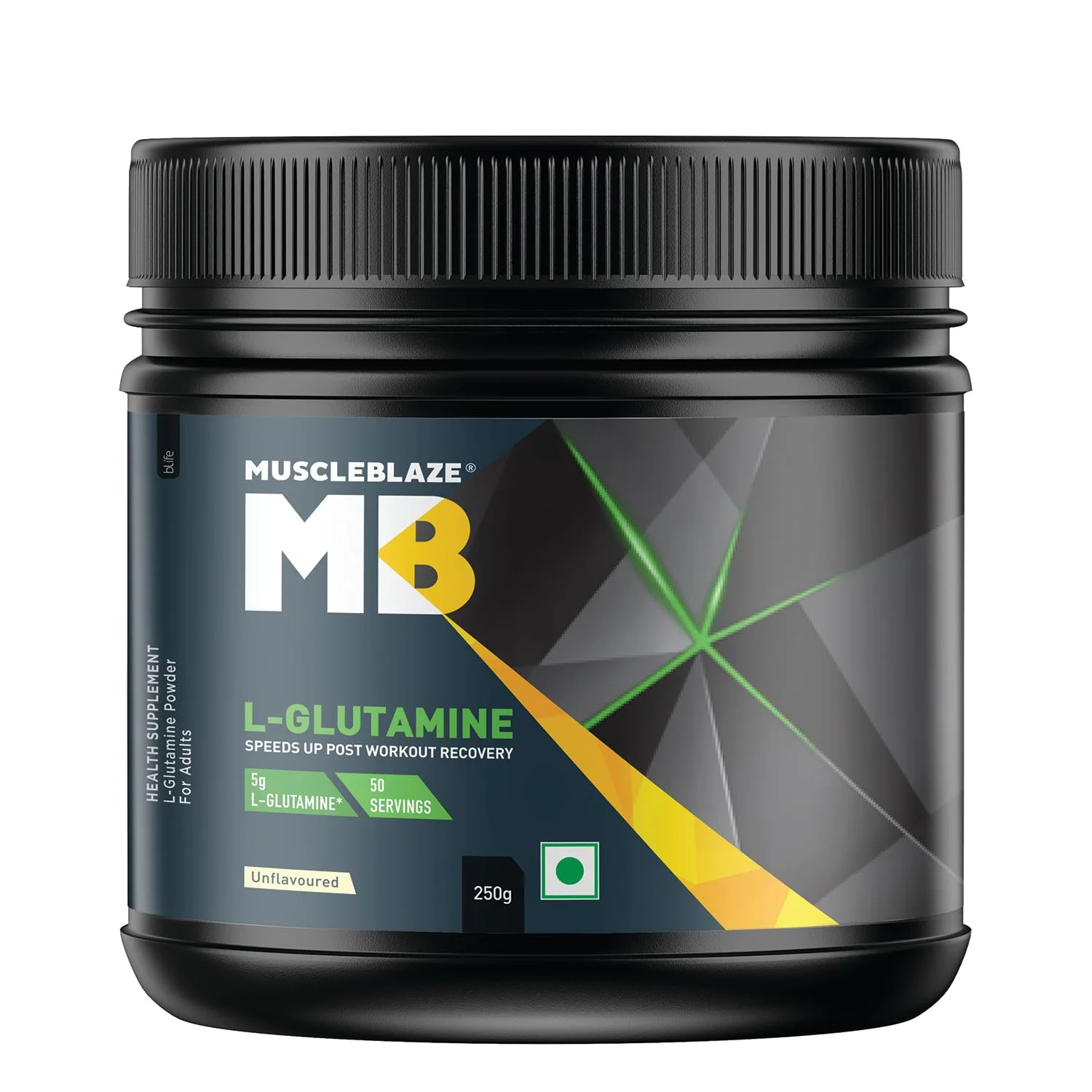 Muscleblaze L- Glutamine, Post Workout Recovery Powder For Adults , 5 G Glutamine (Unflavoured, 250 Gm, 50 Servings)