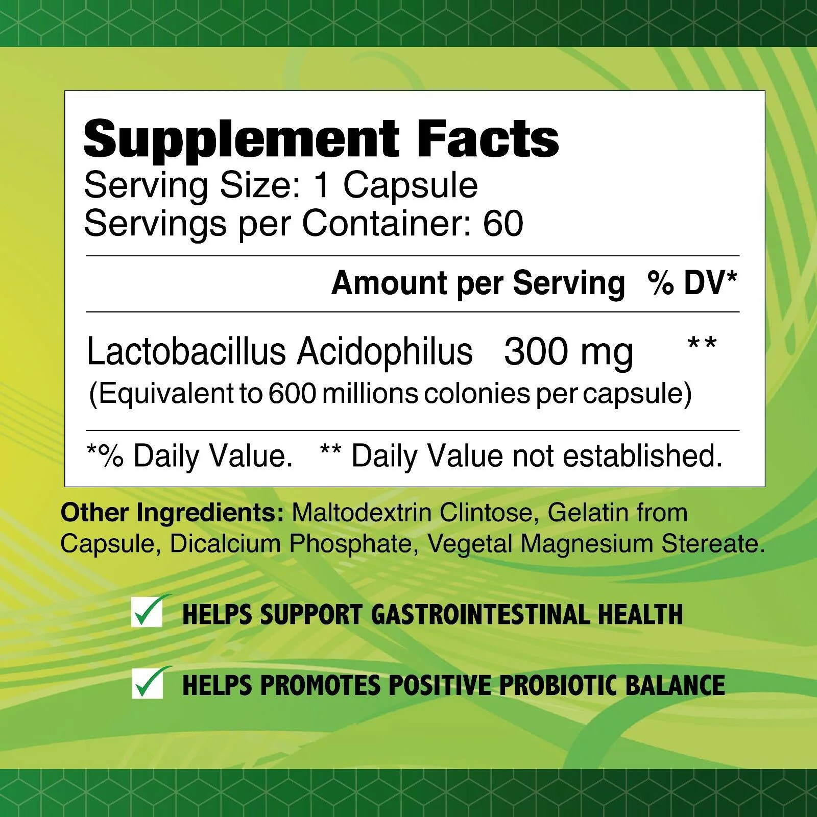 Acidophilus Probiotics by Alfa Vitamins®  - Lactose Intolerance - Digestive Balance - 60 Capsules
