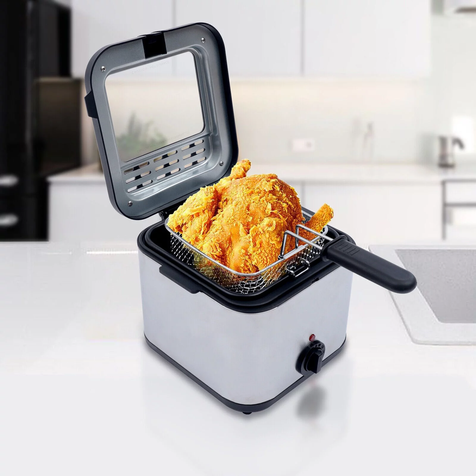 TOOL1SHOoo  Electric Deep Fryer 2.5 Liters Stainless Steel Basket 1000W for Family Kitchen