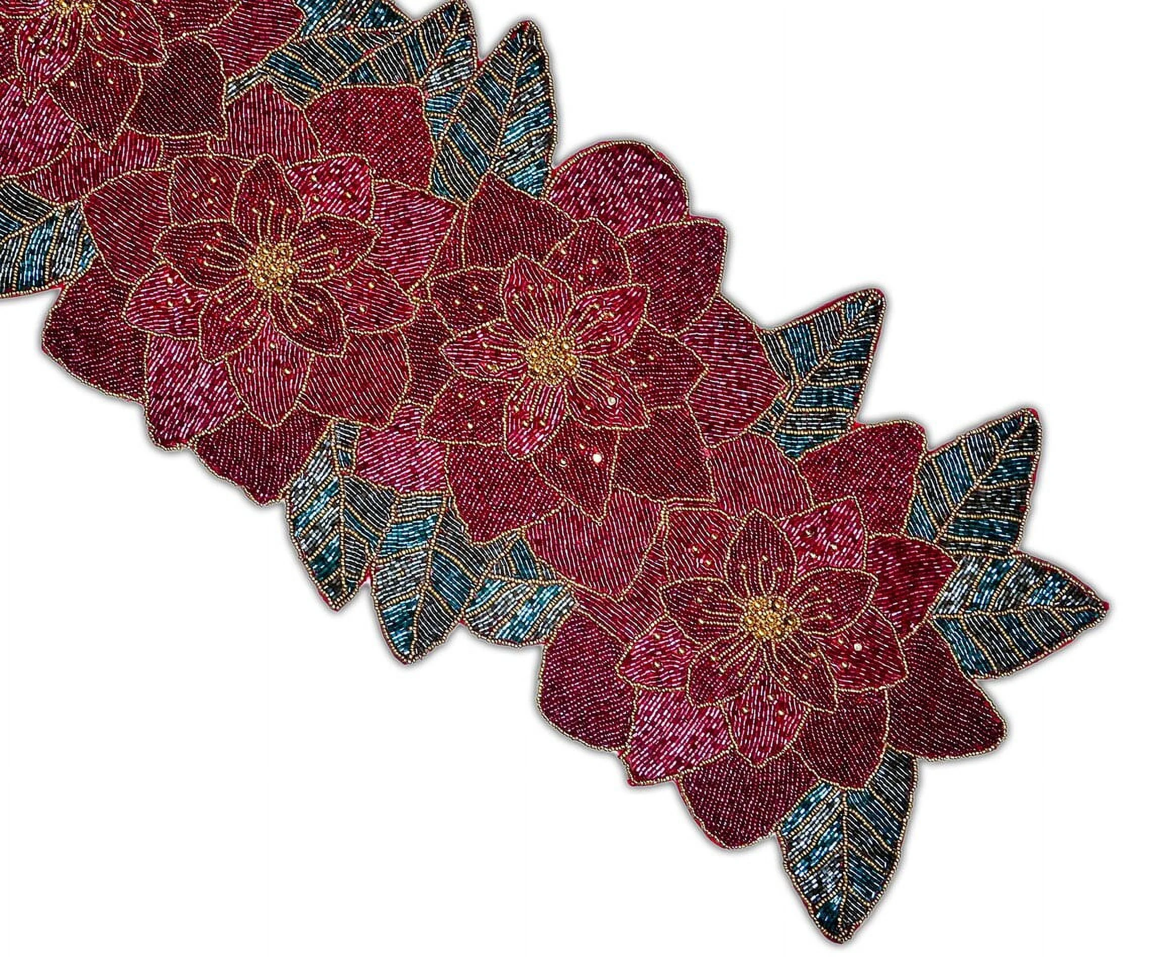 Handmade Beaded Table Runner, Christmas Flower Table Runner, Floral Tableware 13X36 Inch