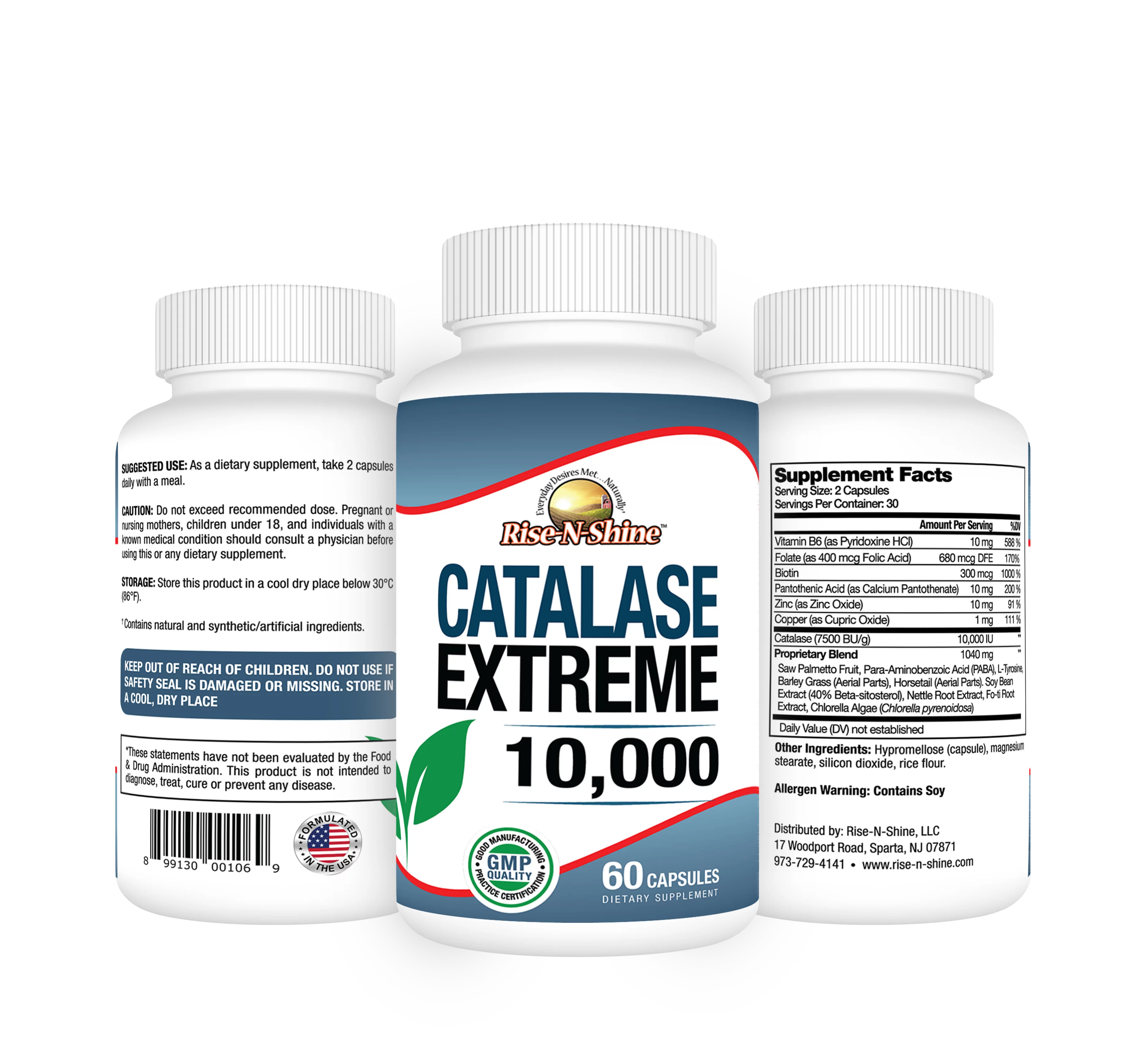 Rise-N-Shine, Catalase Extreme 10,000, Hair Support Supplement Capsules for Men and Women, 3 Pack
