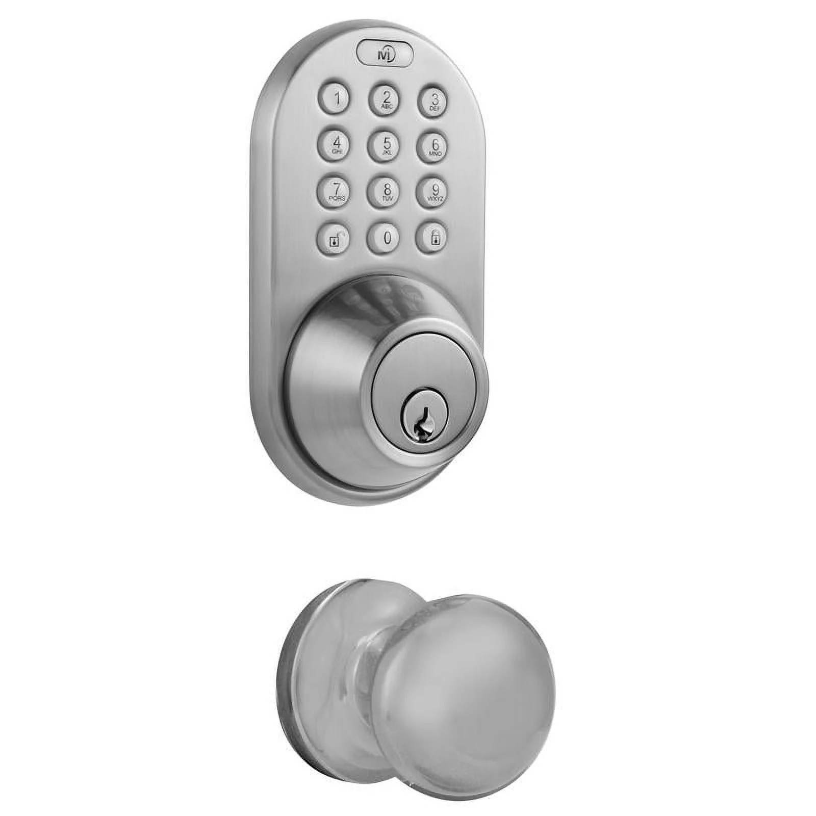 MiLocks Digital Deadbolt Door Lock and Passage Knob Combo, Satin Nickel Finish with Keyless Entry via Remote Control and Keypad Code for Exterior Doors (XFK-02SN)