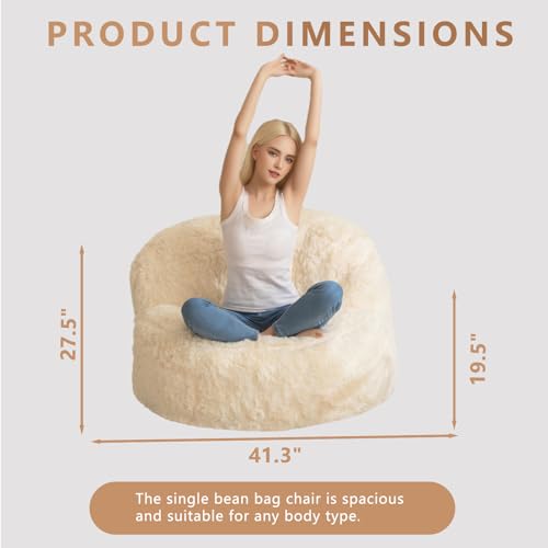 BYBYME Giant Bean Bag Chair, Faux Fur Bean Bag Couch with Filler Large Living Room Bean Bag Chairs for Adults, Big Lazy Sofa Accent Chair with Pocket Floor Chair