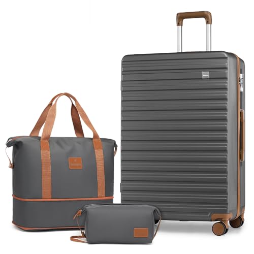 imiomo 20 Inch Expandable Carry on Luggage Sets with Spinner Wheels, Hard Shell Lightweight Rolling Travel Carry-on Suitcase with TSA Lock, Black