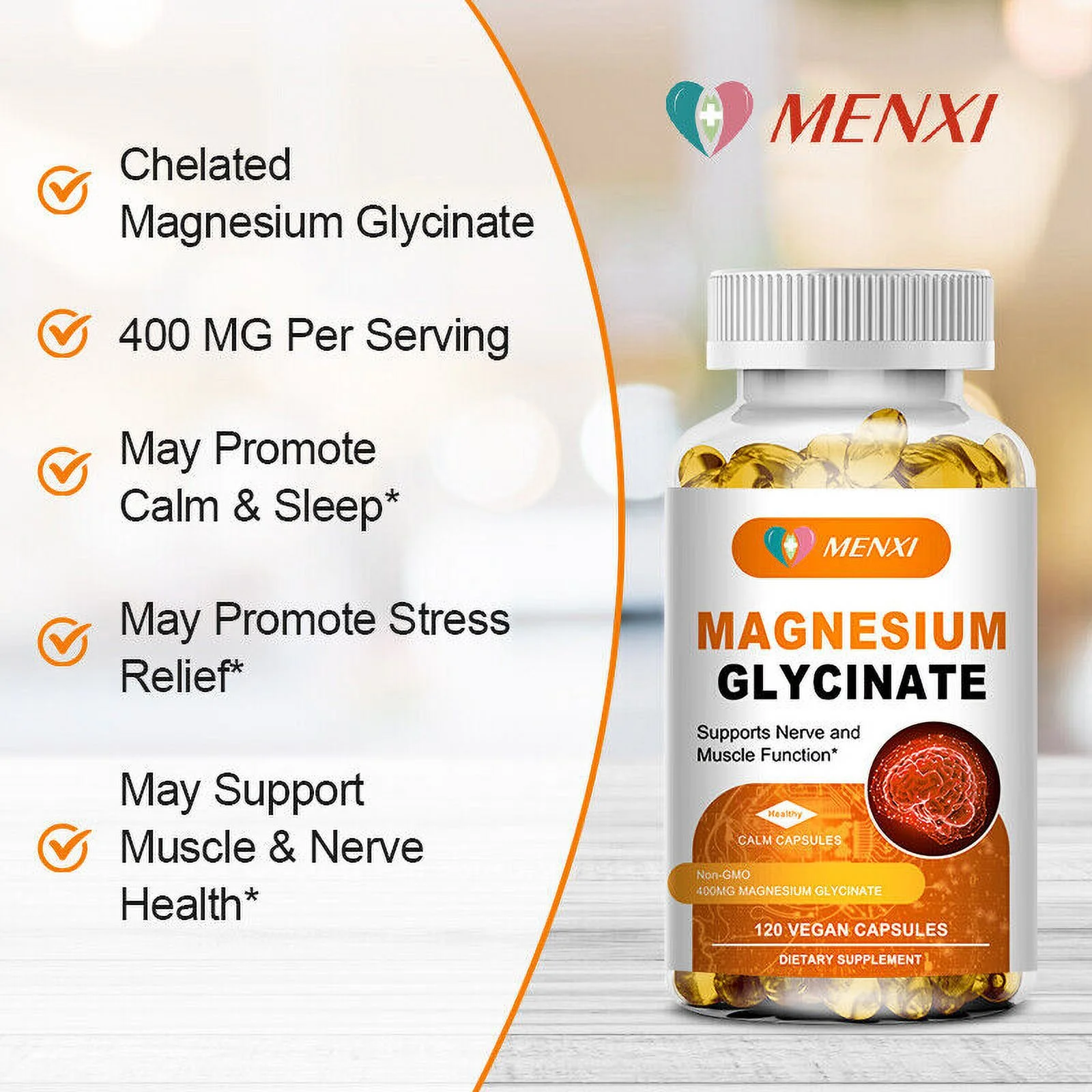 Magnesium Glycinate High Absorption,Improved Sleep,Stress & Anxiety Relief 400 mg 120 Capsules