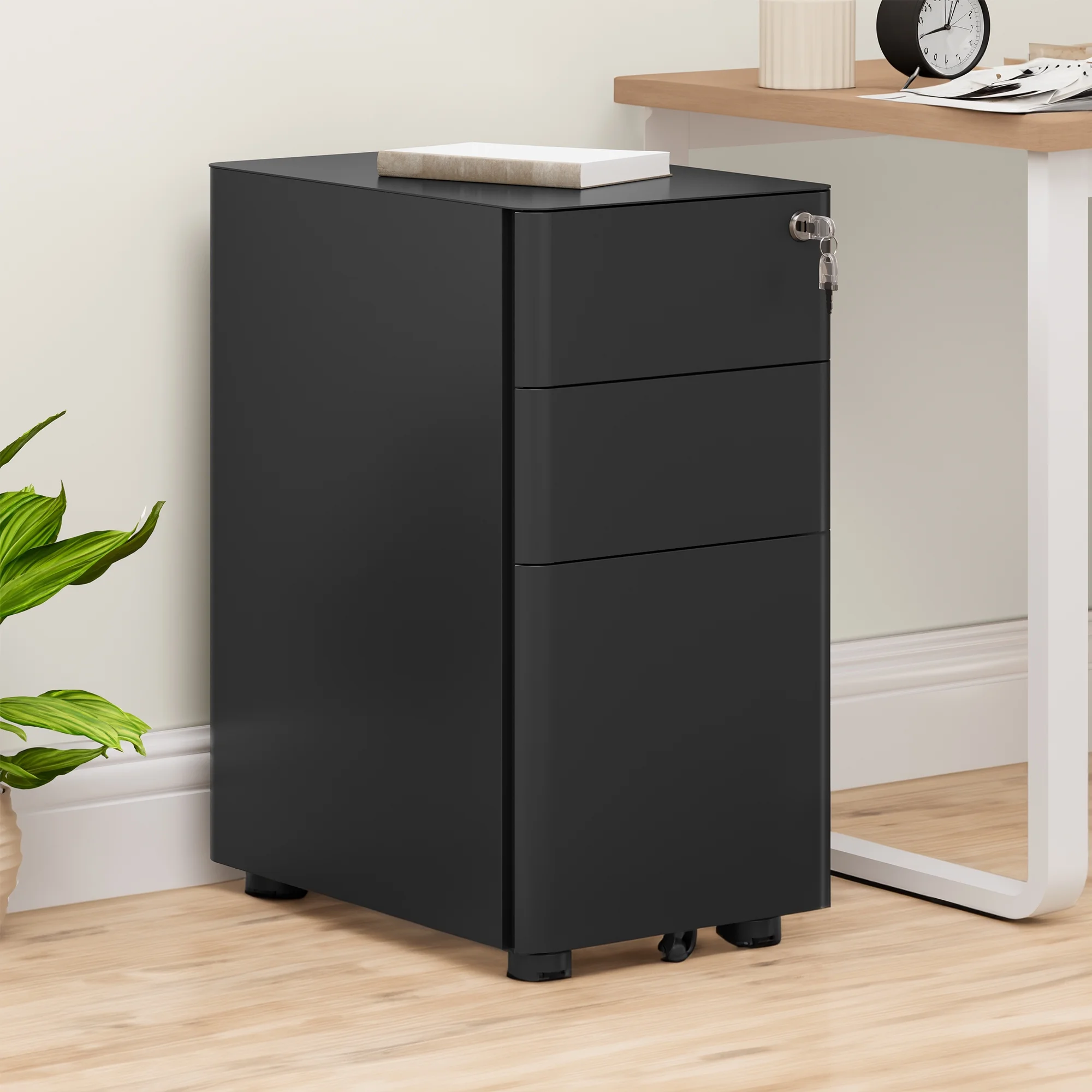 Dextrus 3-Drawer Metal Filing Cabinet Rolling with Legal/Letter /A4 Size Black