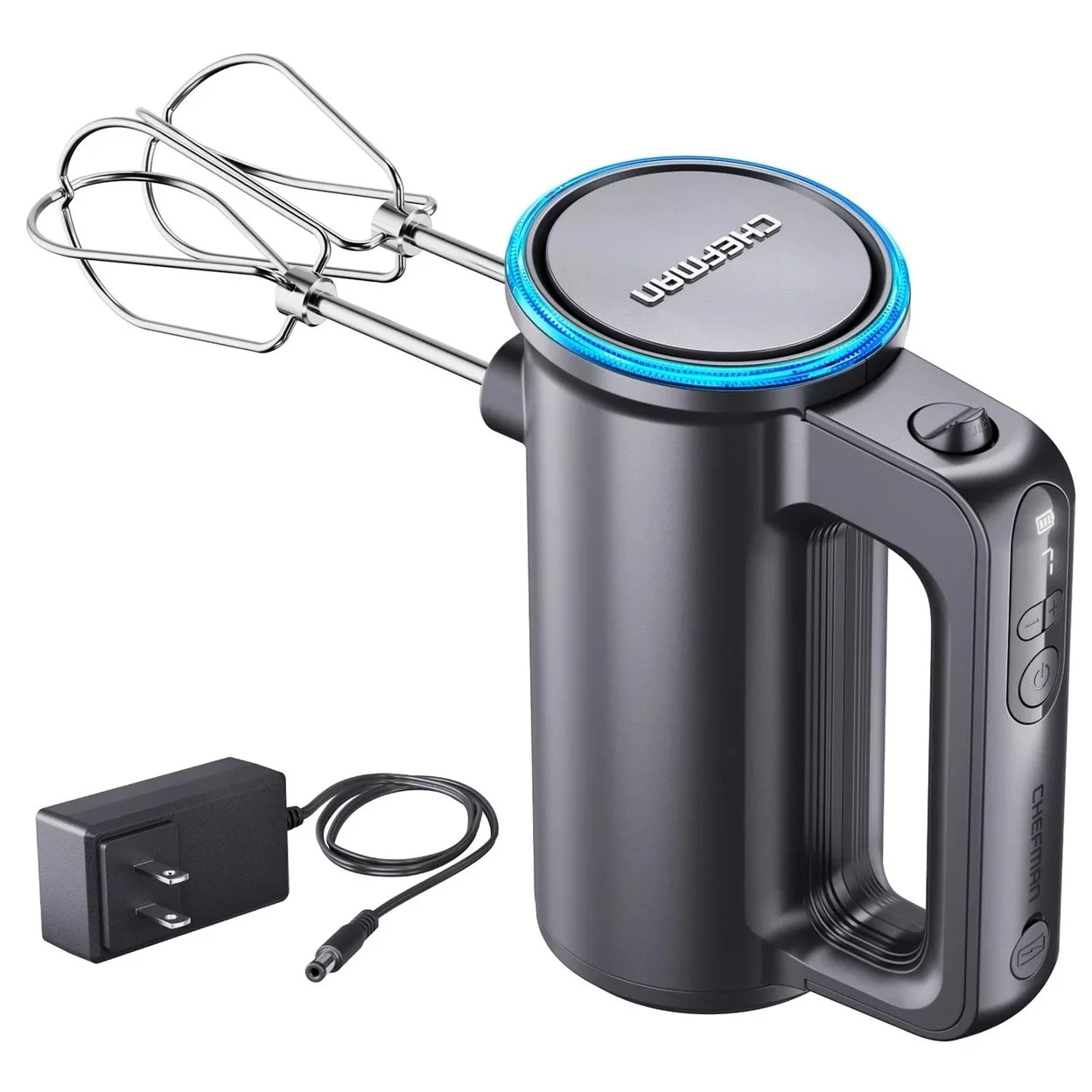 Chefman Cordless Hand Mixer w/ 7 Speed Settings, Digital Display, LED Charge Indicator - Black, New