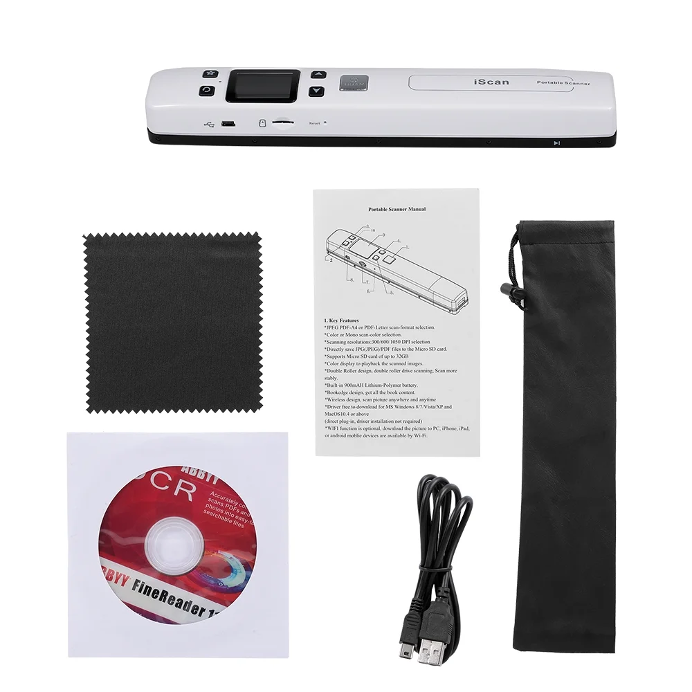 iScan 1050DPI Portable Scanner Color Scanning Receipts and Books TF Card Support