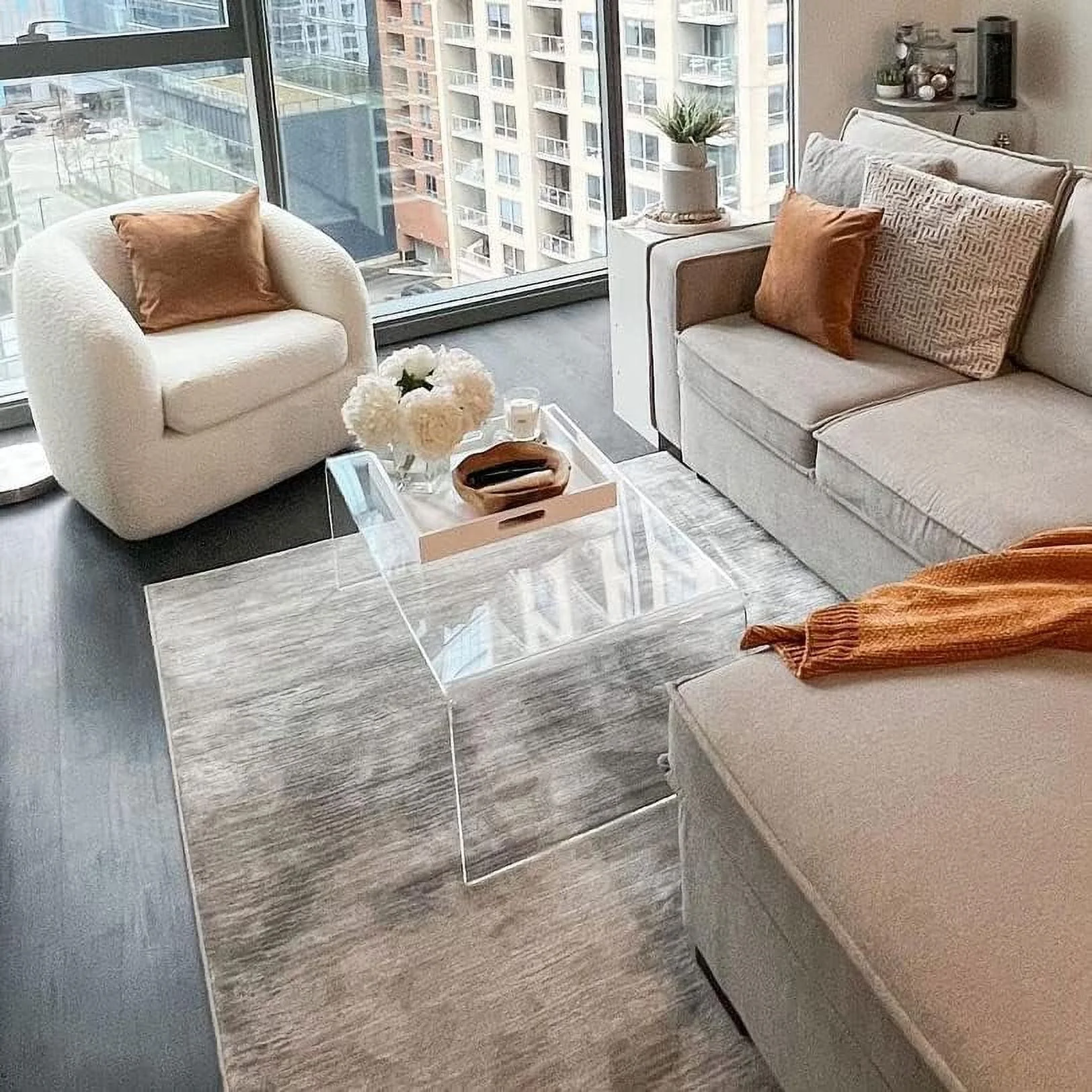 TJUNBOLIFE Acrylic Coffee Table  32" L x 16" W x 16" H Acrylic Table with Waterfall Edges  Clear Lucite Table Acrylic  for Living Room Bedroom