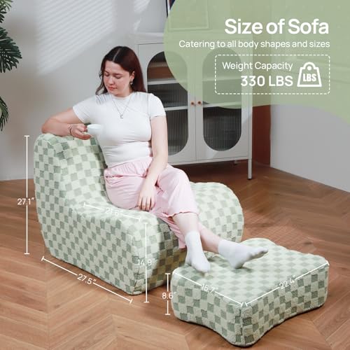 Bean Bag Chair with Checkerboard Shaker Fleece Fabric, Folding Sofa Bed, Floor Sleeper Lounge Chair, Lazy Sofa for Living Room, Bedroom, Apartments (Cement Gray)