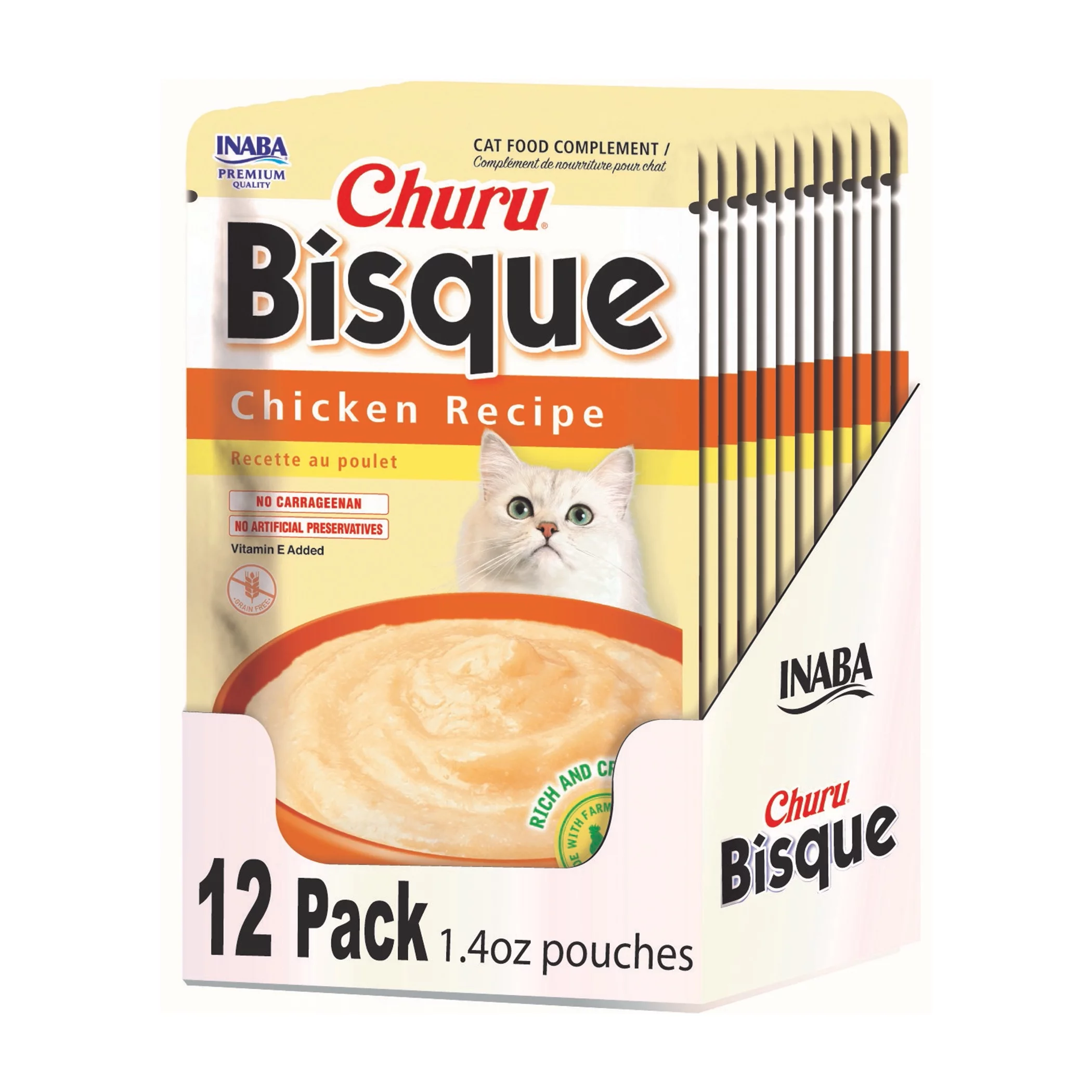 INABA Churu Bisque, Lickable Cat Treat with Vitamin E, 1.4 oz, 12 Servings, Chicken