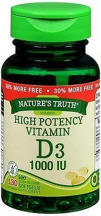 Nature's Truth Vitamin D3 Tablets, 1000 IU, 130 Count (Pack of 12)