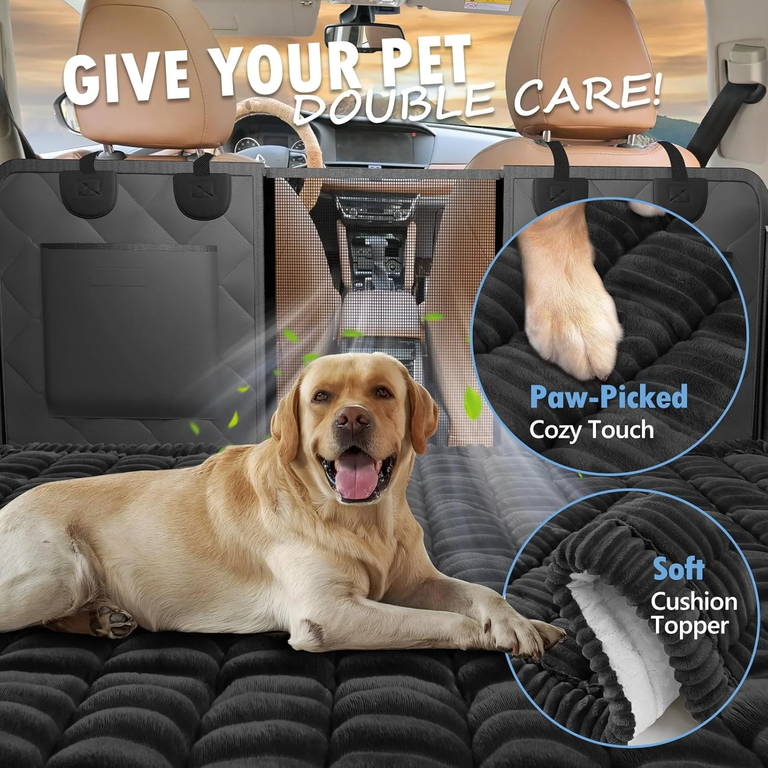 Backseat Dog Bed Non-Slip, Dog Bed for Car Back Seat Soft and Comfortable, Back Seat Pet Bed Mat for Travel, Pet Car Blanket for Backseat Extender and Seat Covers Black (51”X 23.5”)