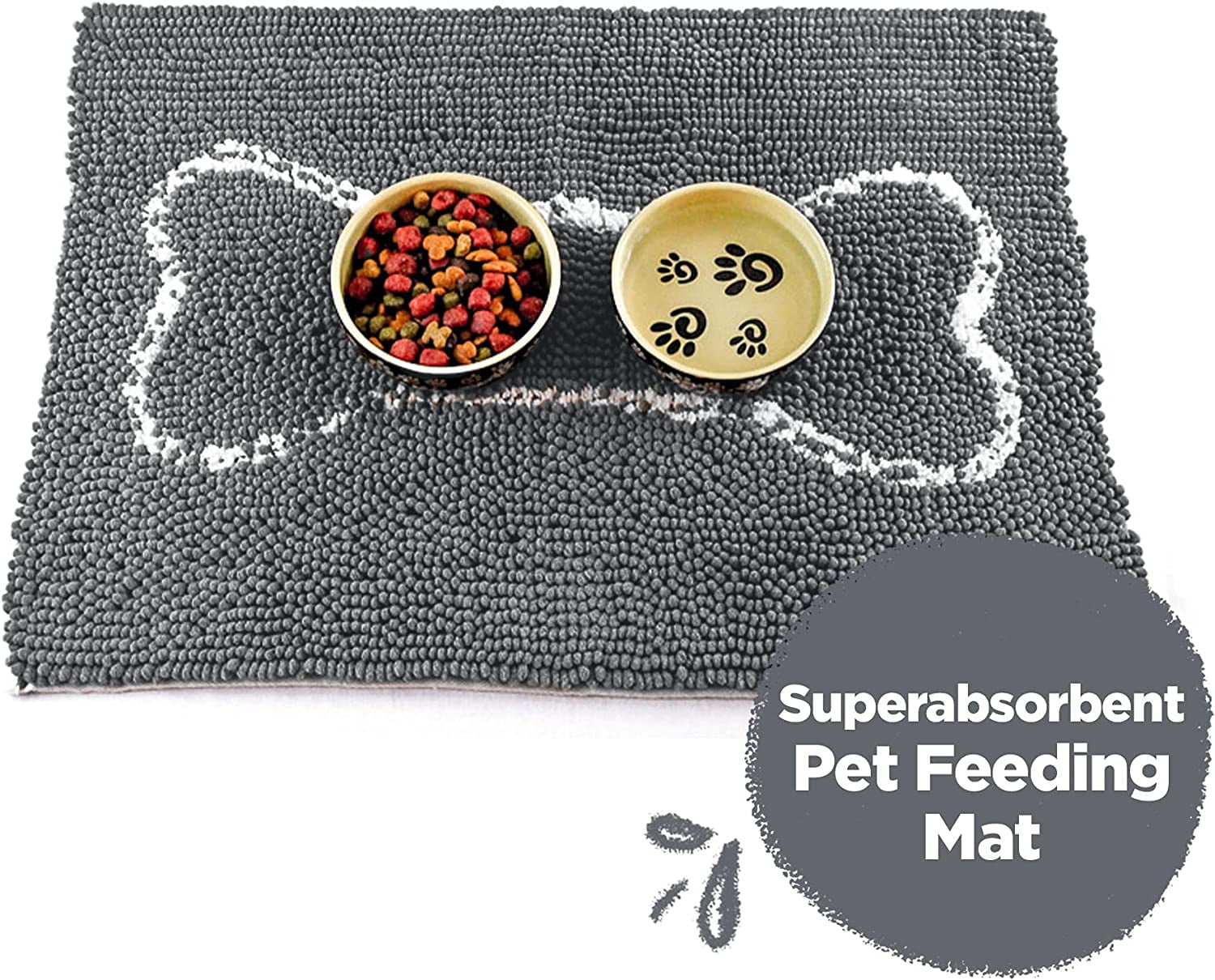 Water Absorbing Dog Mat for Muddy Paws and Messy Eaters | 18x24inch Microfiber Chenille Rug with Non-Slip Backing