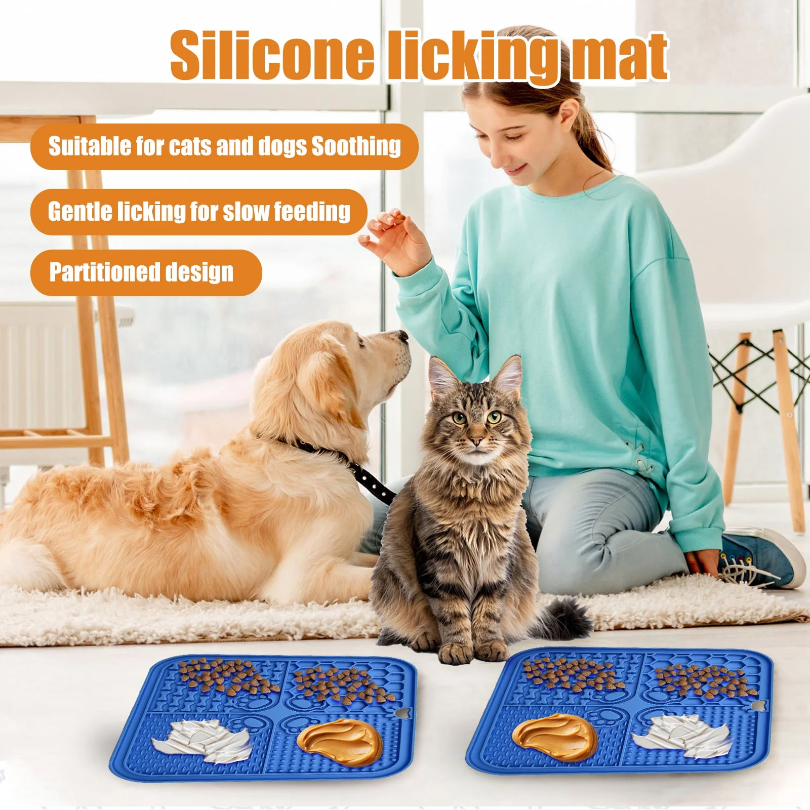 Dog Lick Mat with Suction Cups, Slow Feeder for Anxiety Relief & Puppy Enrichment Toys for Cats Blue