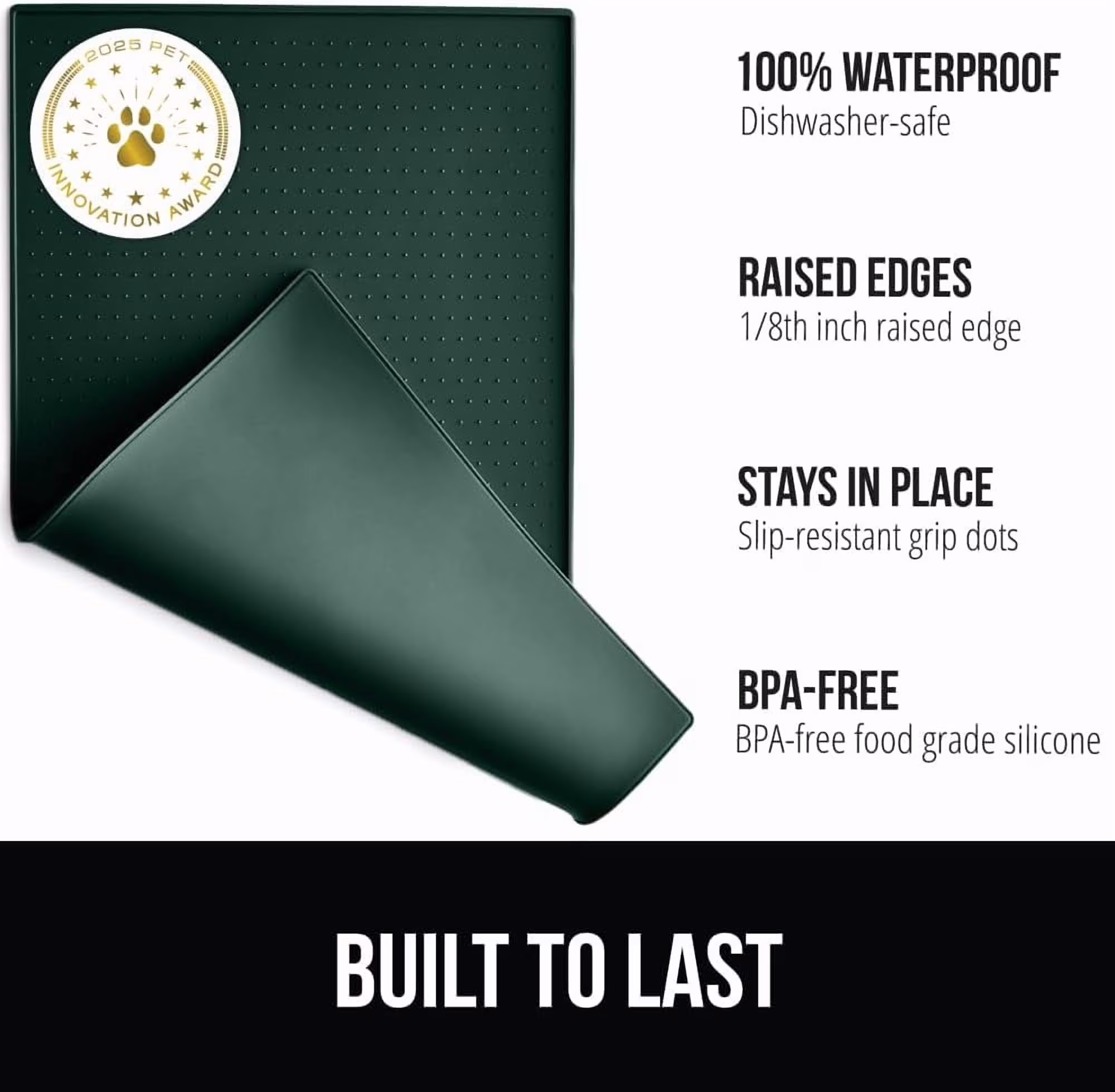 Waterproof Raised Edge  Silicone Pet Feeding Mat, Dog Cat Feeding Mats Contain Spills Protects Floors, Placemats for Cats and Dogs Water Bowl, Pets Accessories 32x24 Green