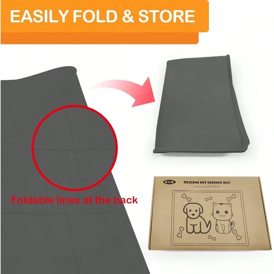 Dog Water Mat 39.4*29.5in Silicone Dog Mat For Food And Water Extra Large Pet Feeding Mat For Floors Waterproof Pet Feeding Mat Prevent Water Food Spills Dark Grey