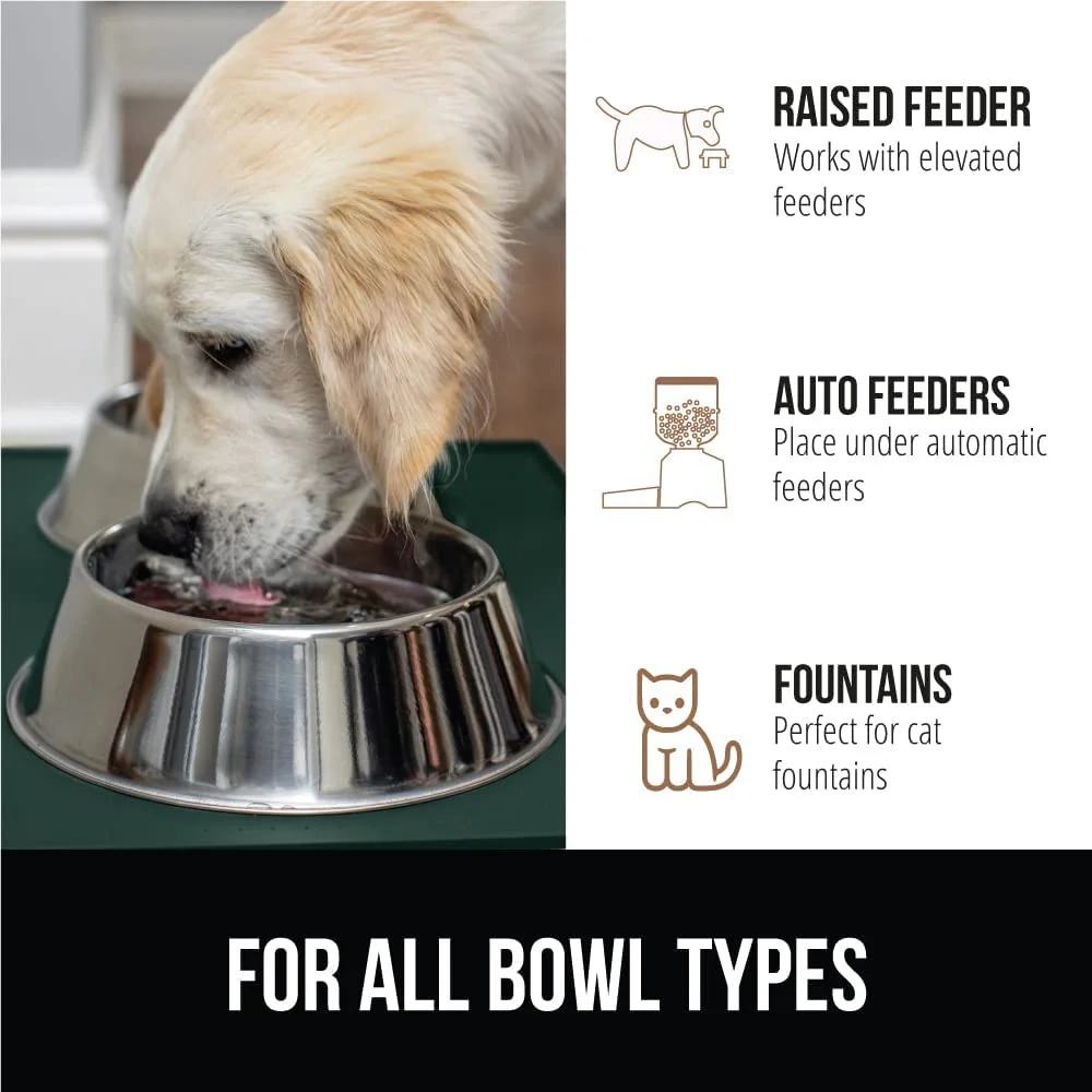 Waterproof Raised Edge  Silicone Pet Feeding Mat, Dog Cat Feeding Mats Contain Spills Protects Floors, Placemats for Cats and Dogs Water Bowl, Pets Accessories 32x24 Green