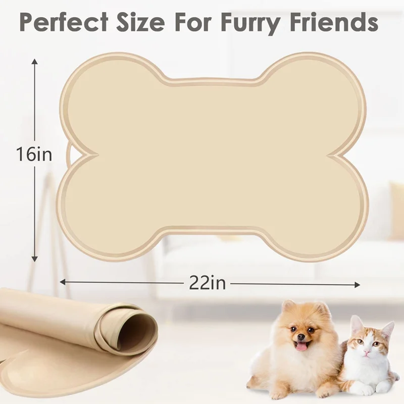 Dog Cat Feeding Mat Large 22x16Inch Non-Slip Pet Dog Feeding Mat Waterproof Silicone Dog Food Tray, Easy to Clean