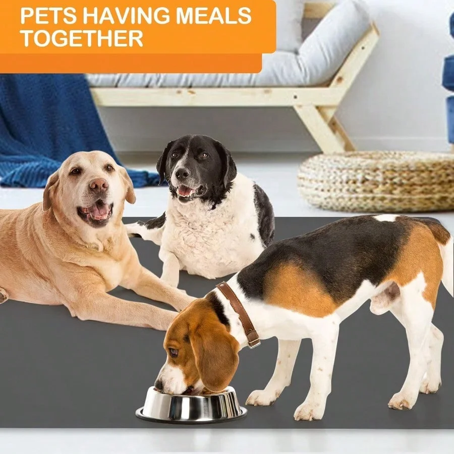 Dog Water Mat 39.4*29.5in Silicone Dog Mat For Food And Water Extra Large Pet Feeding Mat For Floors Waterproof Pet Feeding Mat Prevent Water Food Spills Dark Grey