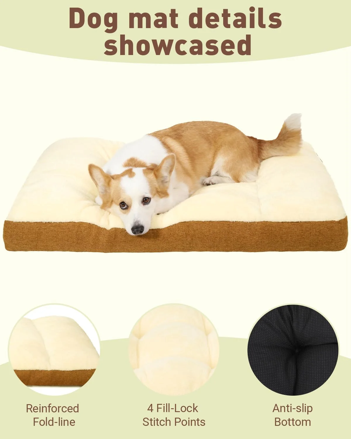 Washable Dog Bed for Large Sized Dog, Crate Bed Plush Pet Kennel Pad with Non-Slip Bottom, Pet Sleeping Mat, 35x23 Inch, Khaki