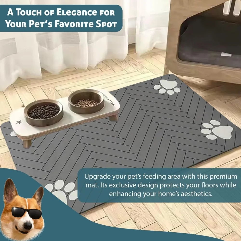 Pet Feeding Mat-Absorbent Pet Placemat for Food and Water Bowl  with Waterproof Rubber Backing  Quick Dry Water Dispenser Mat for Dog and Cat (12