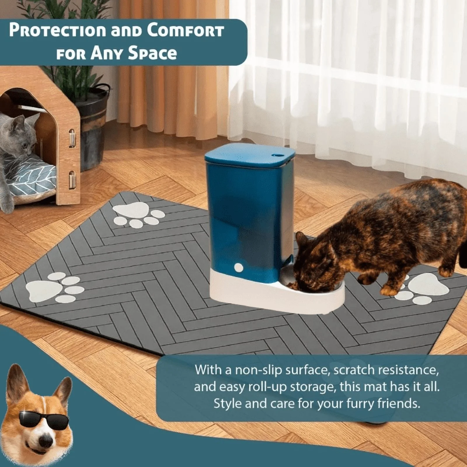 1 dog or cat quick drying water absorbing feeding pad with waterproof rubber backing  12x19 inches  perfect for water bowls and feeders  pet water pads