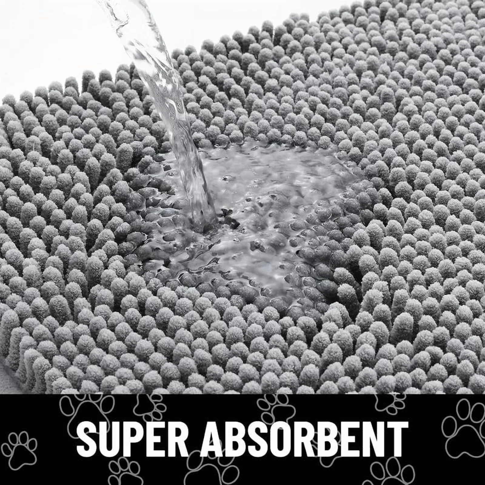 Fluffy Modern Rug Shaggy Area Rug Dog Door Mat for Muddy Paws Absorbent Dirt Trapper Non-Slip Washable Mat 30x20 Inches Grey