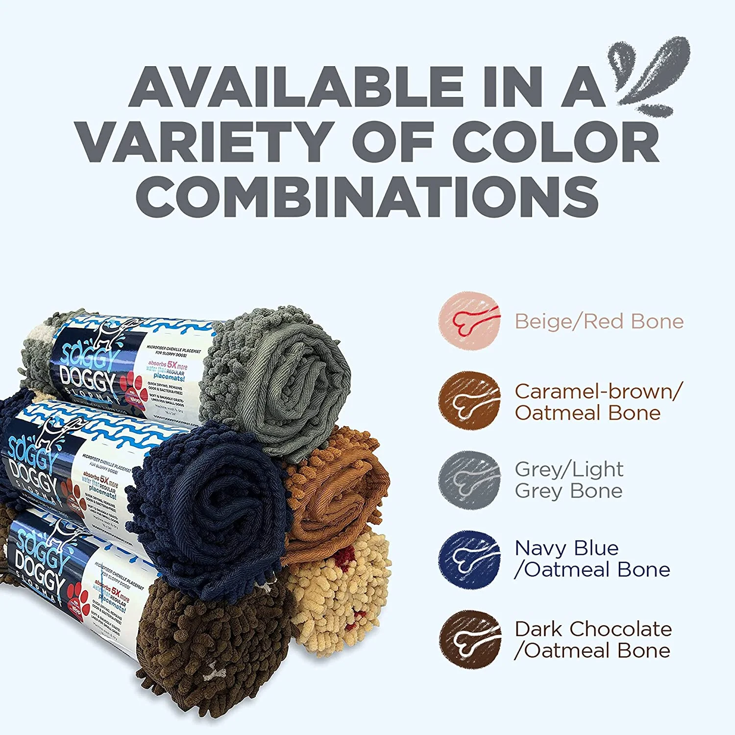 Water Absorbing Dog Mat for Muddy Paws and Messy Eaters | 18x24inch Microfiber Chenille Rug with Non-Slip Backing