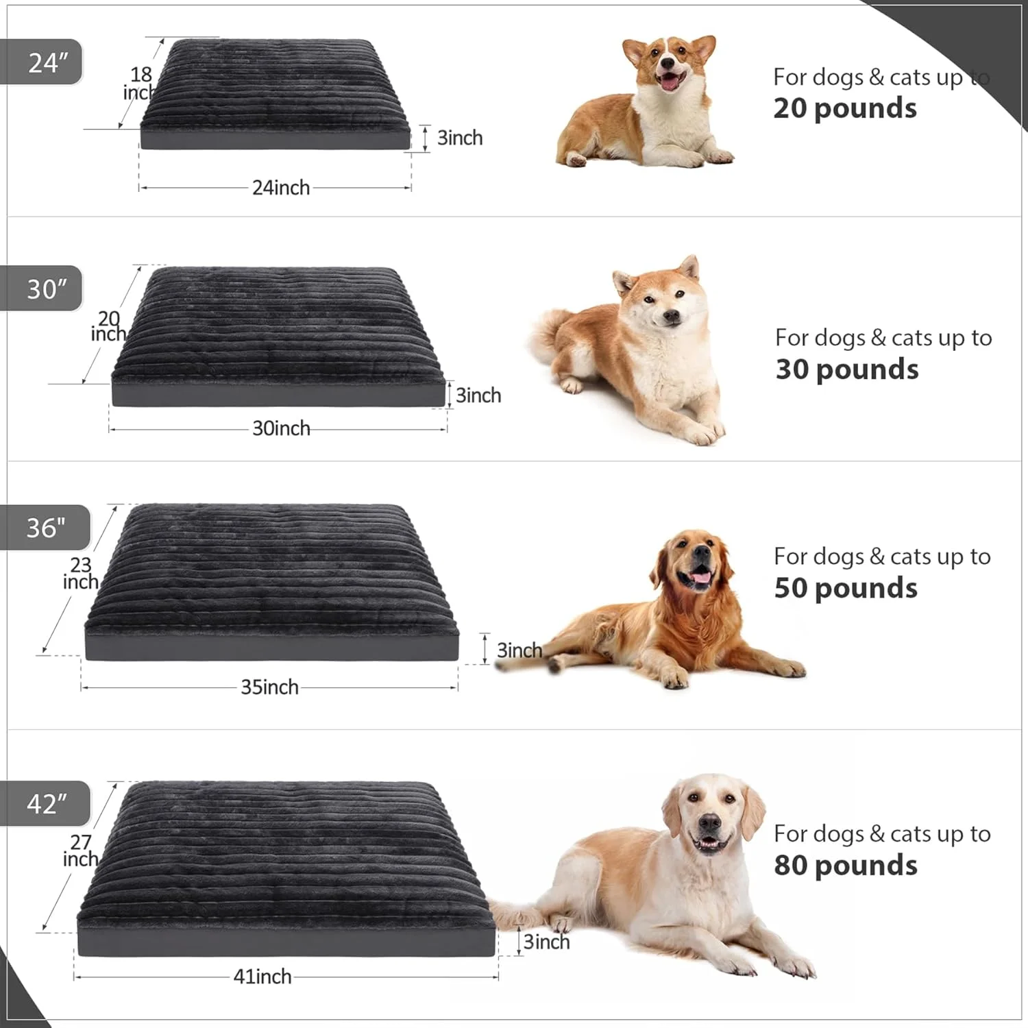Extra Large Dog Bed Washable with Removable Cover Waterproof, Dog Crate Bed for XL XLarge Dogs, Fluffy Flannel Pet beds Anti-Slip Kennel Pad 42 inch 41 * 27 inch