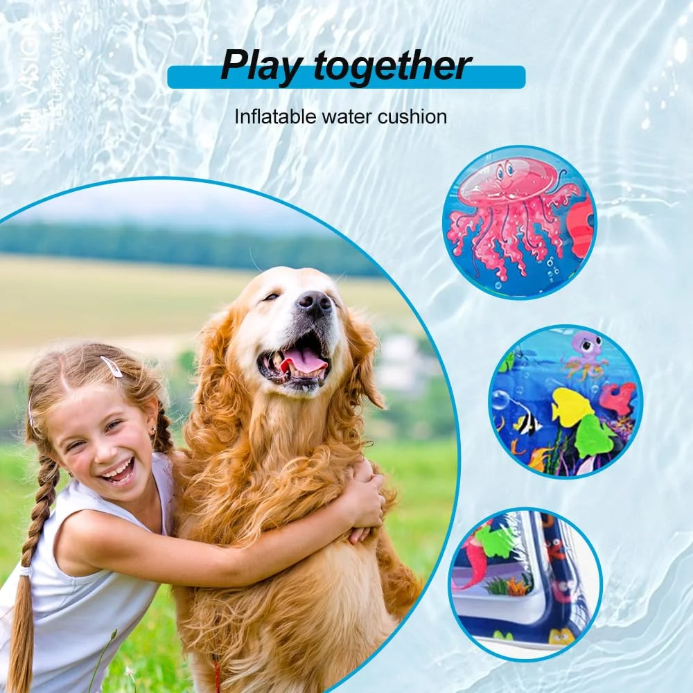 Water Mat for Cats Dogs, 2025 New Thickened Cat Water Mat with Fish, Pet Cat Water Bed Play Mat, Cool Comfort Water Sensory Playmat for Pet & Kids (D, 25.6)