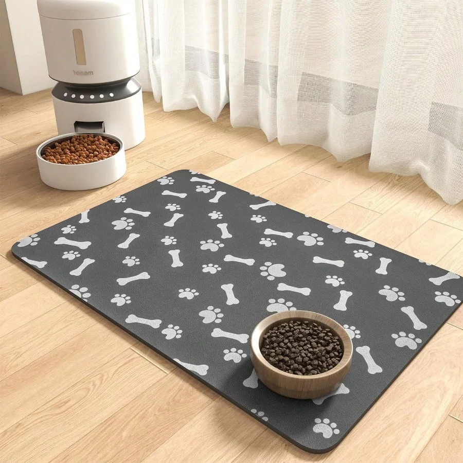 Pet Feeding Mat Absorbent Food And Water Mat For Dogs Quick Dry No Stains Placemat For Messy Drinkers 23X34 Dark Grey