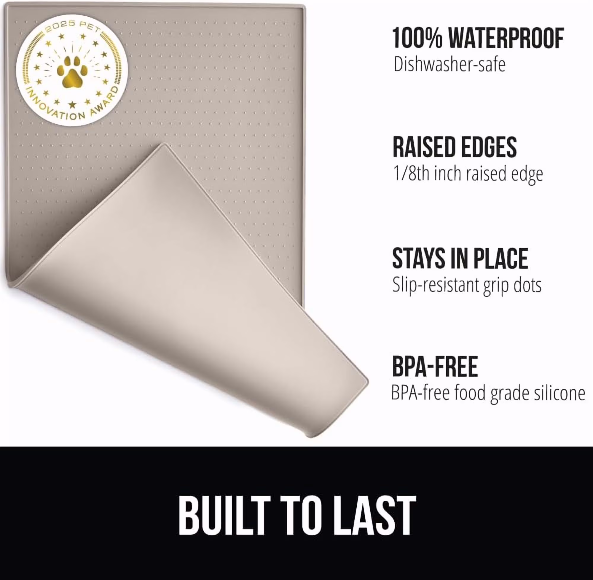 Waterproof Raised Edge  Silicone Pet Feeding Mat, Dog  Feeding Mats Contain Spills Protects Floors, Placemats for Cats and Dogs Water Bowl, Pets Accessories 28x18 Beige