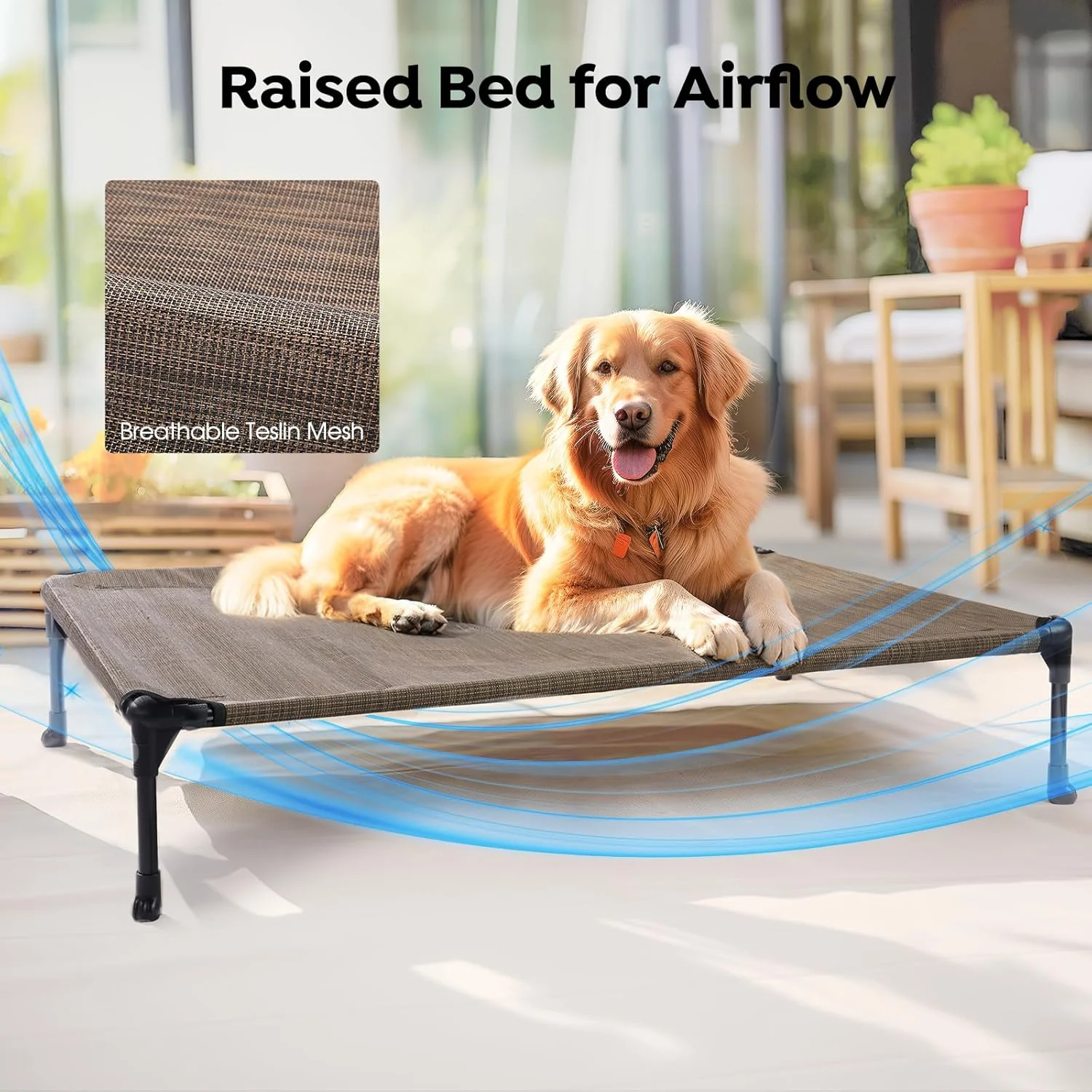 Cooling Elevated Dog Bed + Waterproof Removable Pillow-Top Mat, Bolster Dog Cot Bed, Raised Pet Cot with Breathable Mesh, No-Slip Feet, Dog Sofa Bed for Indoor& Outdoor, XXLarge, Brown