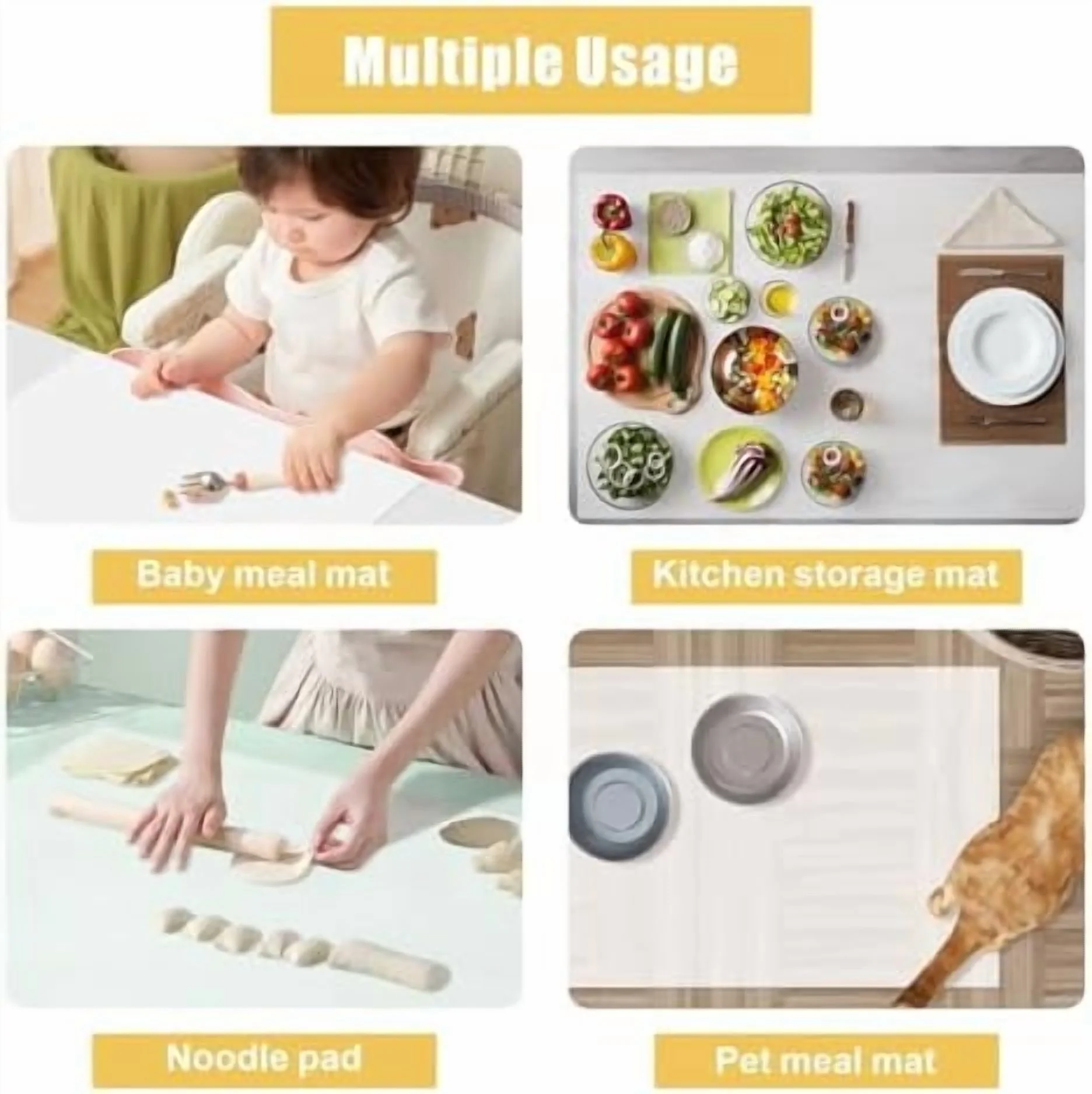 2 Pack Extra Large Silicone Mat for Cat Litter Box, 36" x 24" Translucent Table Protector Craft Mat for Painting, Clay, Arts, Kitchen Baking, Dog Feeding Mat Pet Water Bowl Feeding Mat