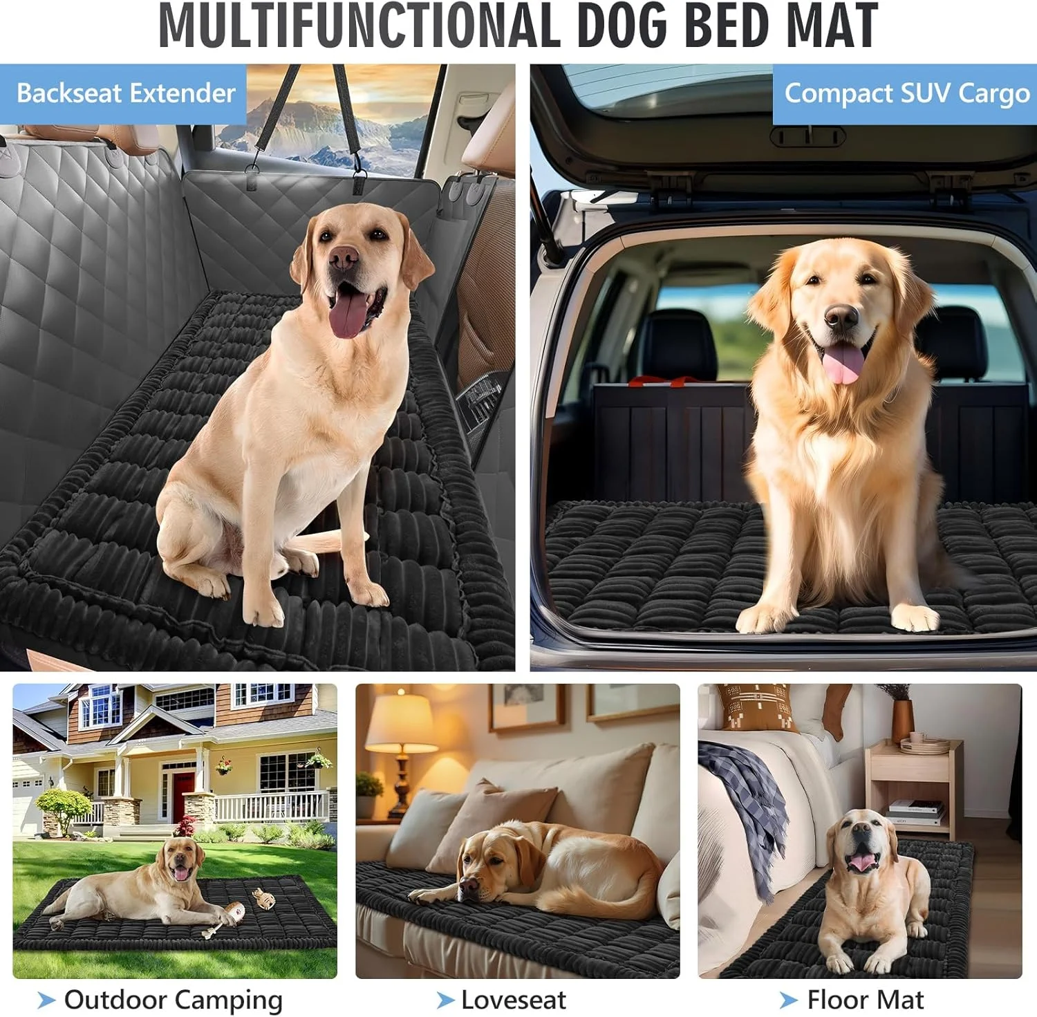 Backseat Dog Bed Non-Slip, Dog Bed for Car Back Seat Soft and Comfortable, Back Seat Pet Bed Mat for Travel, Pet Car Blanket for Backseat Extender and Seat Covers Black (51”X 23.5”)