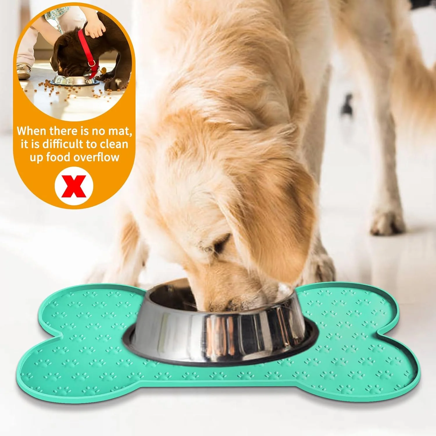 Dog Feeding Mat Anti-Slip Silicone Dog Bowl Mat Thicker Pet Placemat Waterproof Cat Feeder Pad with Raised Edge Puppy Kitten Feeding Mats Suitable Small Medium-Sized Dogs Cats Eating Tray