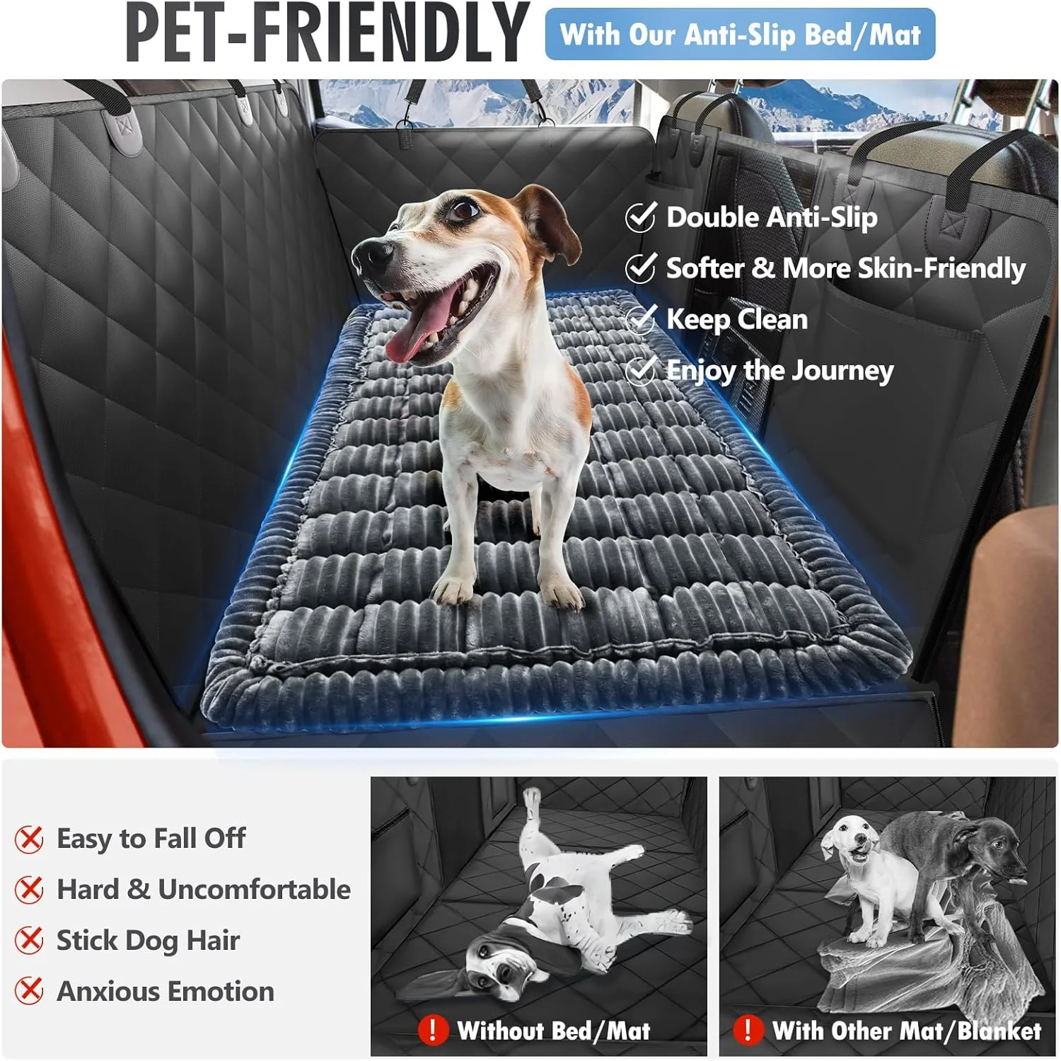 Dog Bed for Truck Back Seat Non-Slip, Truck Dog Bed Soft and Comfortable, Back Seat Pet Bed Mat for Travel, Pet Car Blanket for Backseat Extender and Seat Covers Grey 59”X27.5”