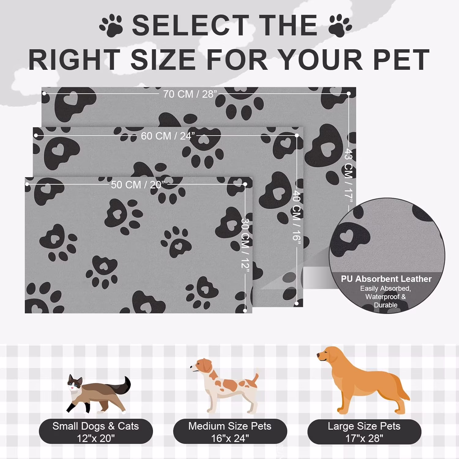 Absorbent Pet Feeding Mat 17x28 - Large Dog Feeding Mat, Rubber Mat for Cat Bowls, Muddy Mats for Dogs